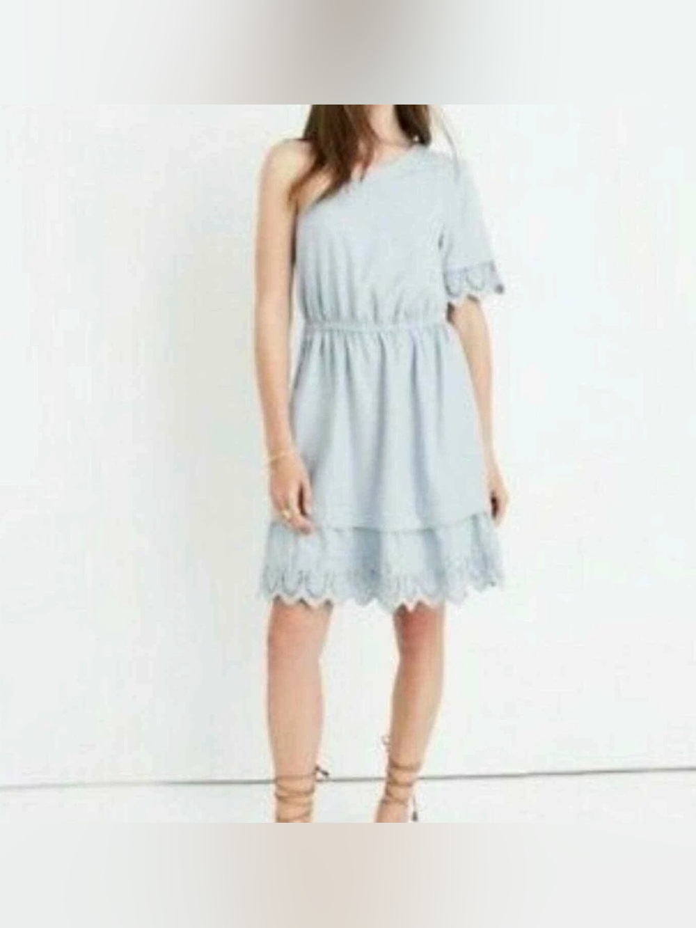 NWT Madewell Womens Summertime One Shoulder Silk Blue Knee Length Size 4 Pockets